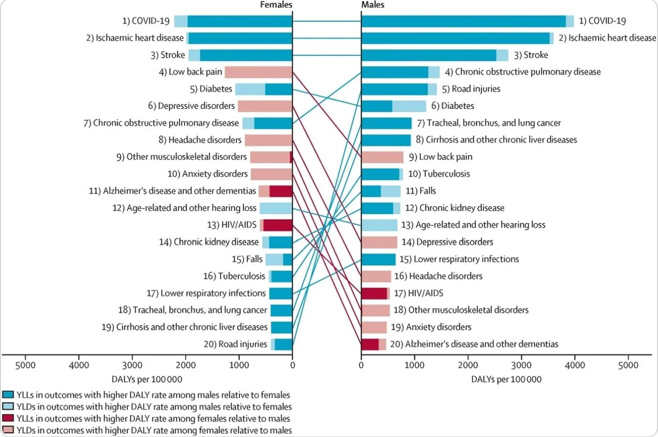 Differences in leading causes of disease burden between males and females